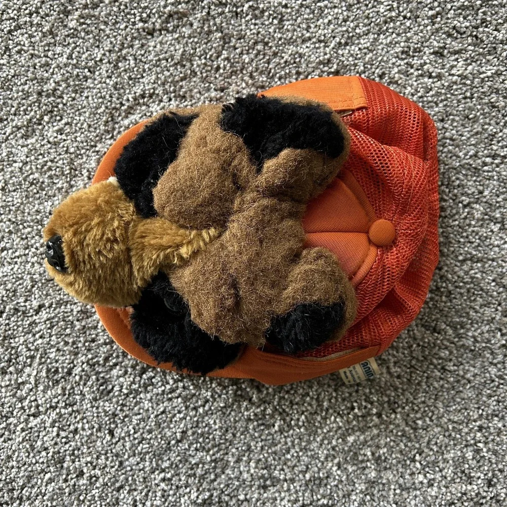 Vintage Animal Toy Hat Cap Snap Back Boys Adjustable Orange Plush Animal 1983